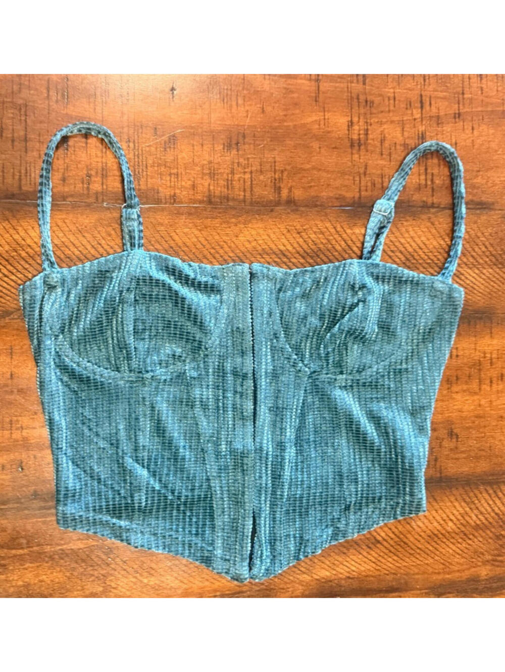 Ribbed Textured Bustier Corset Crop Top - Hook And Eye Front Closure, Teal  MED